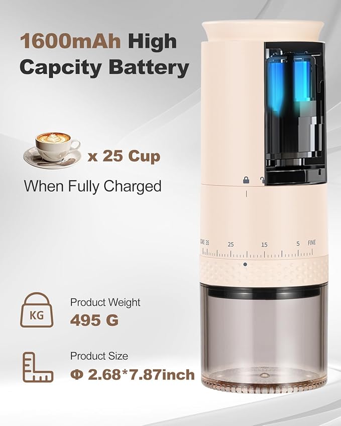 Portable Electric 420 Stainless Steel Burr Coffee Grinder, Rechargeable Espresso Grinder with 38 Adjustable Grind Settings