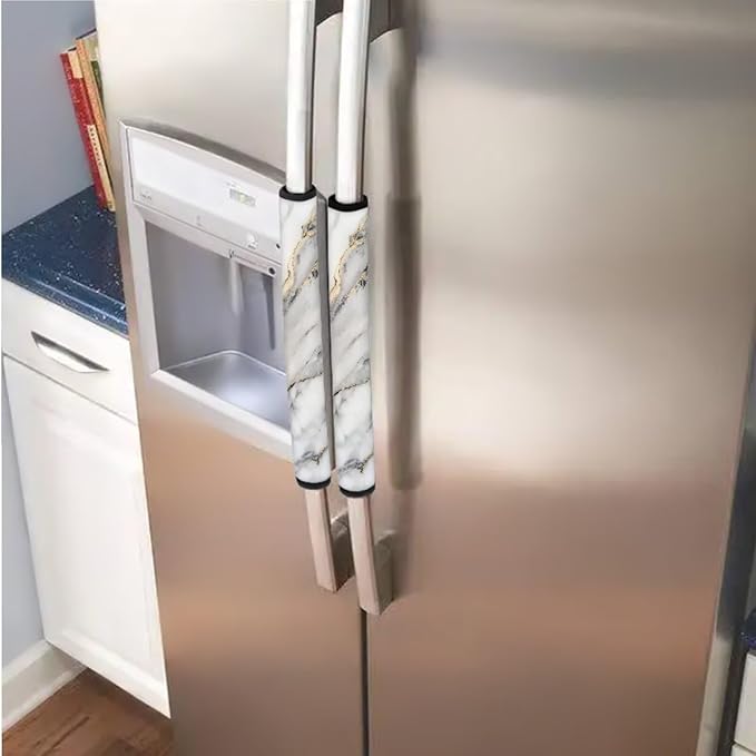 Fridge Door Handle Covers Set of 6 Washable Kitchen Appliance Handle Protectors for Fridge Microwave Stove Dishwasher Refrigerator Accessories, Marble White Gray