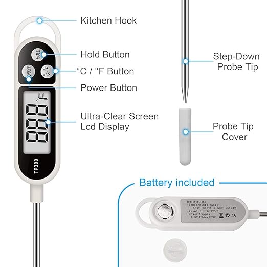 1pc Candy Thermometer Digital Instant Read for Meat Kitchen Cooking Food Oil Deep Fry BBQ Grill Smoker (1, 9.4in)