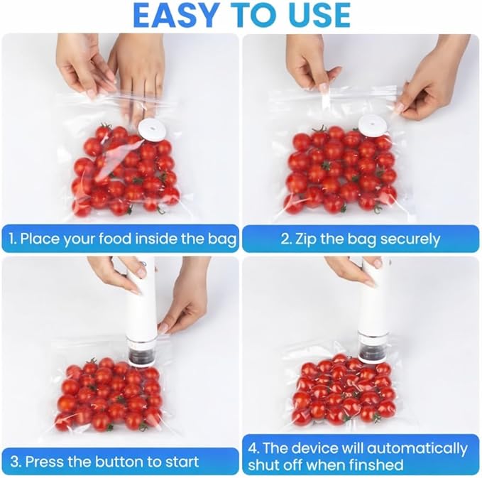 Preserve Compact Vacuum Sealer for Food (Vacuum Sealer Machine + 30 Reusable Vacuum Bags) Powerful Handheld Vacuum Sealer Machine, Seal Meal Saver, Portable Food Sealer
