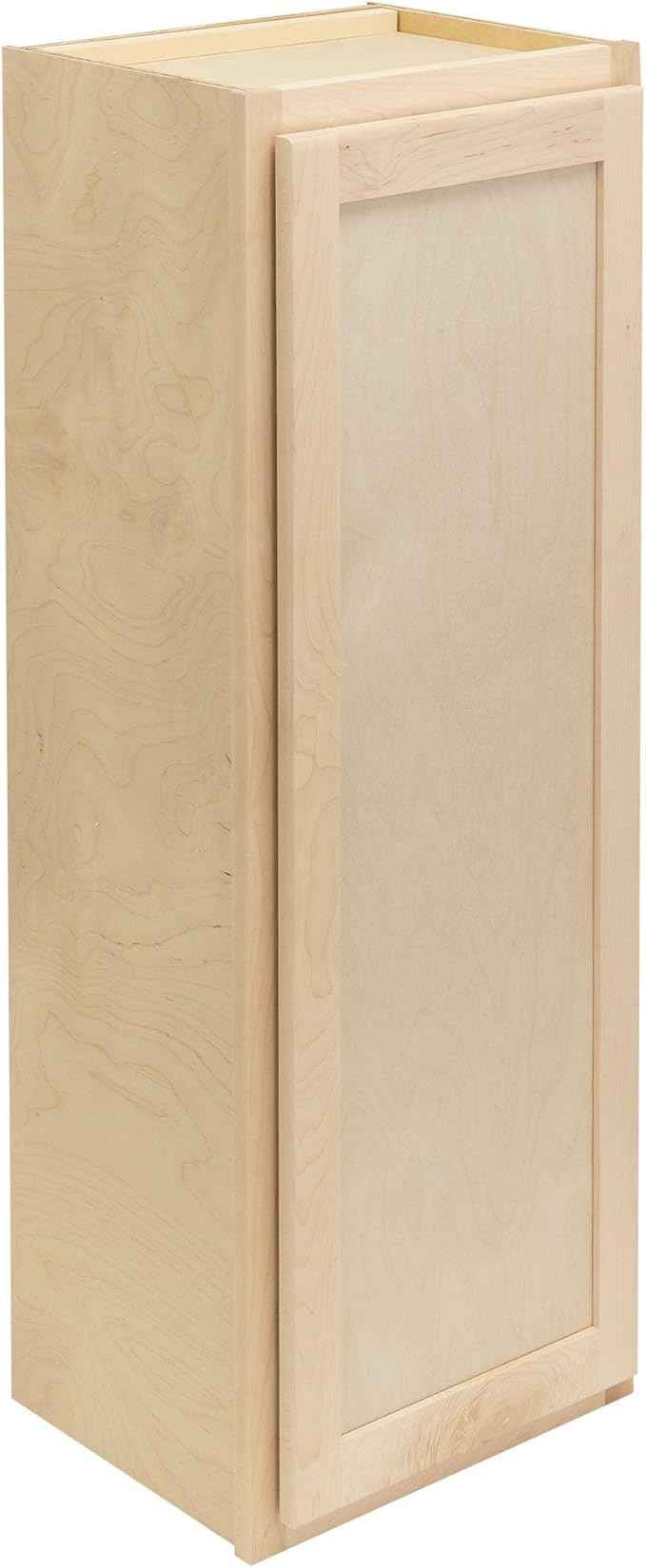 Quicklock RTA (Ready-to-Assemble) 42" Tall Wall Kitchen Cabinets - Shaker Style | 100% Hardwood | Made in America | Soft Close Hardware (Raw Maple, 12" D x 18" W x 42" H)