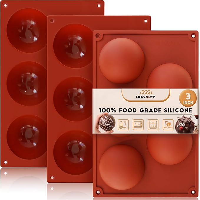 HKNMTT Hemisphere Silicone Molds 3 Inch for Hot Cocoa Chocolate Bombs Valentines Semi Ball Making Kit Cake Decor Mould, Food Grade Non-stick Kitchen Baking Supplies Oven Safe