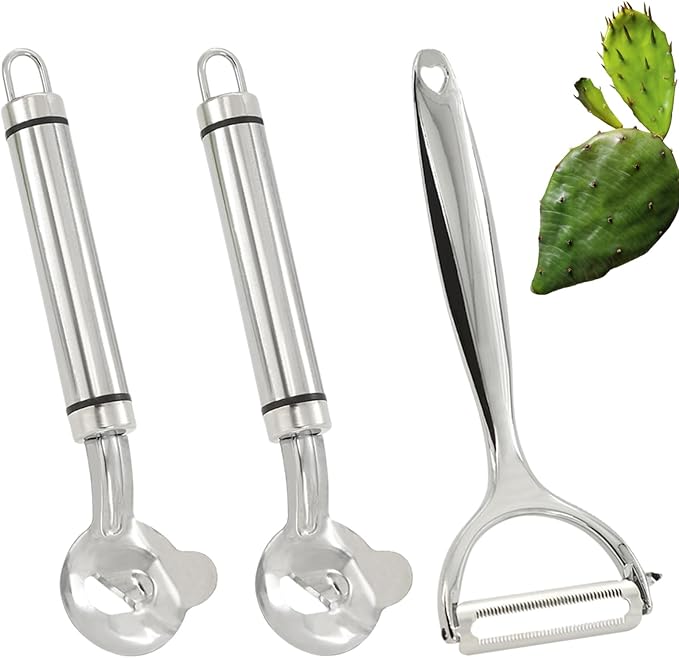 3Pcs Cactus Peeler Tools Set: Stainless Steel Cactus Peeling Knife and Cactus Peeler Spoon - Pelador de Nopales, Sliced Noodle, Vegetable Paring Cutter Featuring for Efficient Kitchen Cooking Gadgets