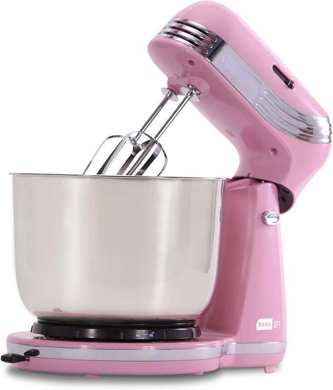 Dash Stand Mixer (Electric Mixer for Everyday Use): 6 Speed Stand Mixer with 3 Quart Stainless Steel Mixing Bowl, Dough Hooks & Mixer Beaters for Dressings, Frosting, Meringues & More - Pink