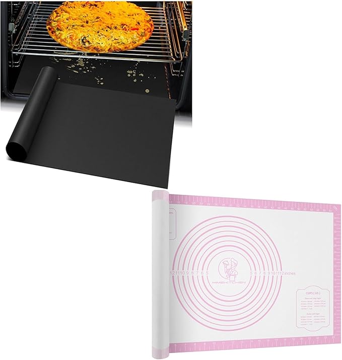 Oven Liners for Bottom of Oven + Silicone Pastry Baking Mat with Measurement