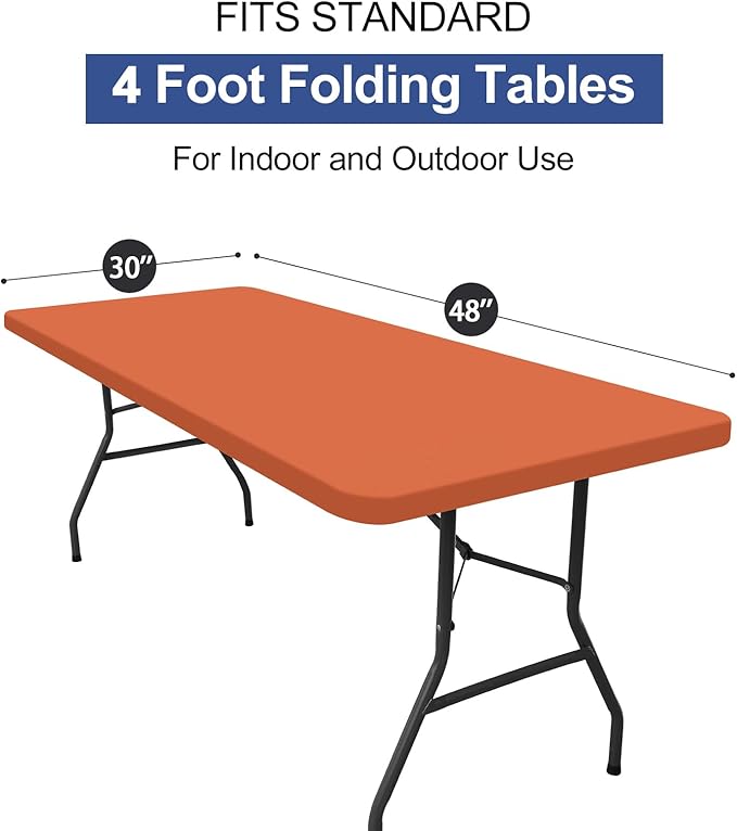 homing Rectangle Table Cloth Cover, Waterproof Polyester Elastic Fitted Tablecloth, Fits for 4 Foot Folding Tables, Washable Table Protector for Fall, Thanksgiving, Harvest Party (Rust, 30" x 48")