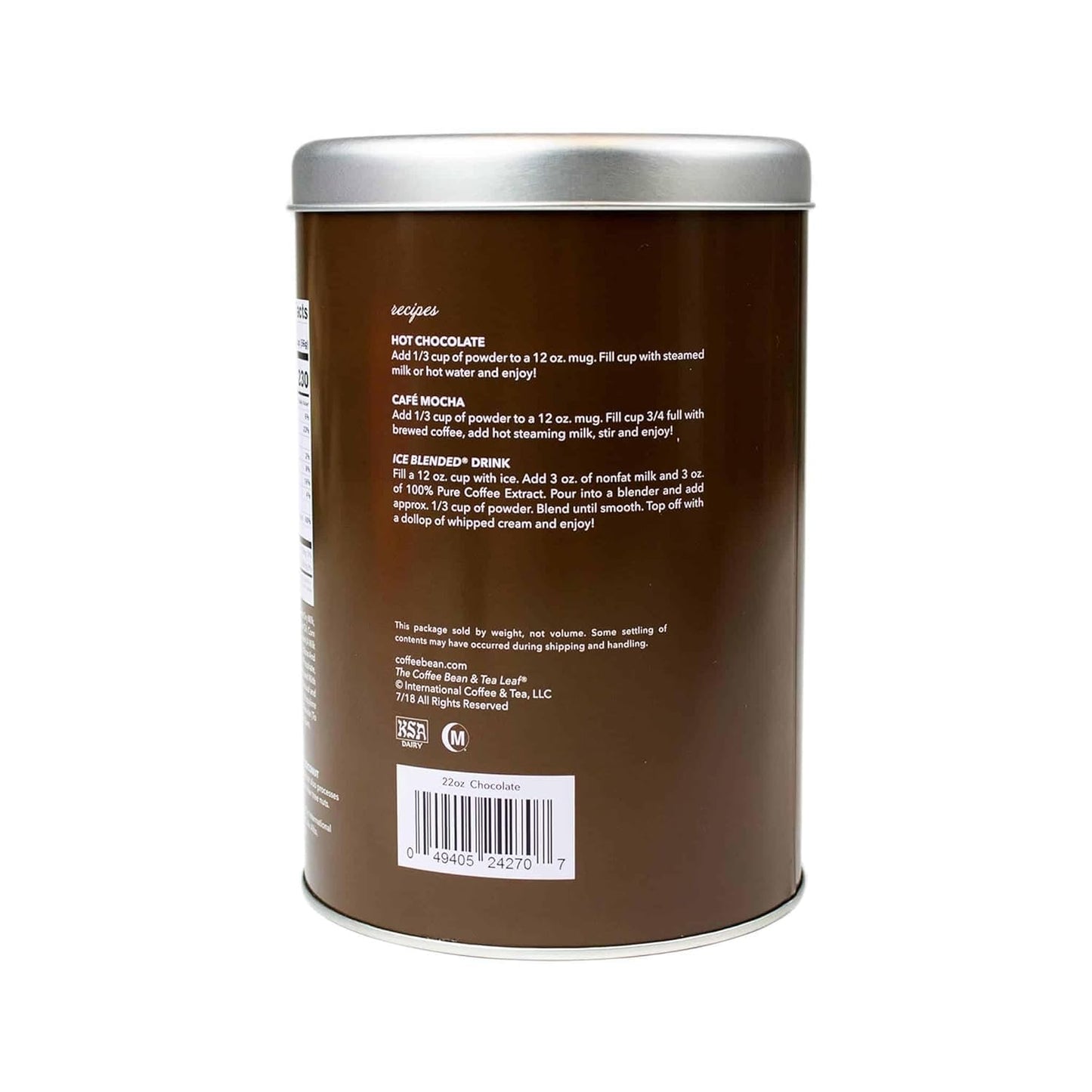 The Coffee Bean & Tea Leaf, Dutch Chocolate Powdered Creamer for Coffee, Lattes, Smoothies, Drinks, Baking, 22oz. Tin, 2 Pack
