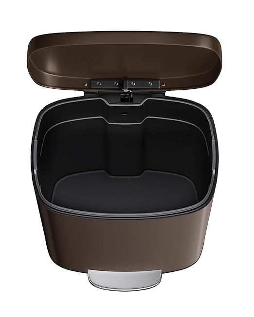 Garvee 13 gal (50 L) and 2.6 gal (10 L) Metal Trash Can Combo Set, Rustproof Garbage Can with Lid, Step-on Trash Bin with Inner Bucket, Rear Handle, Brown