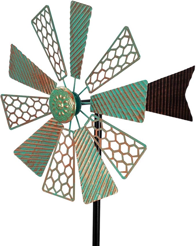 Viveta Wind Spinners Outdoor,13”Kinetic Wind Spinner Metal Vintage Windmill for Outdoor Garden Patio Yard Decor,Green