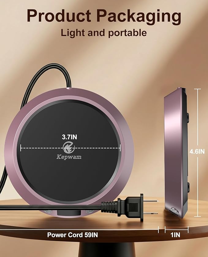 Kepwam Coffee Mug Warmer - 50W Electric Coffee Warmer for Desk 3 Temp Settings & 2-9 Timer Smart Cup Warmer for Desk Candle Warmer Plate with LED Lights Beverage Tea Milk Warmer for Home & Office