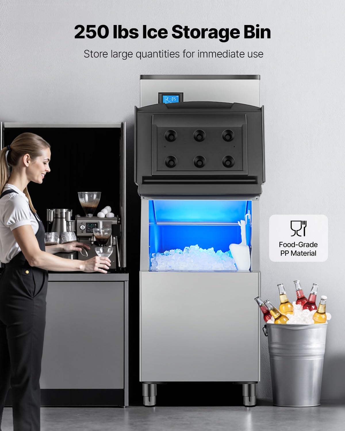 VEVOR Commercial Ice Maker Machine, 300LBS/24H Ice Making Machine with 250LBS Large Storage Bin, Auto Self-Cleaning Ice Maker Machine with Touchscreen for Bar Cafe Restaurant Business Commercial