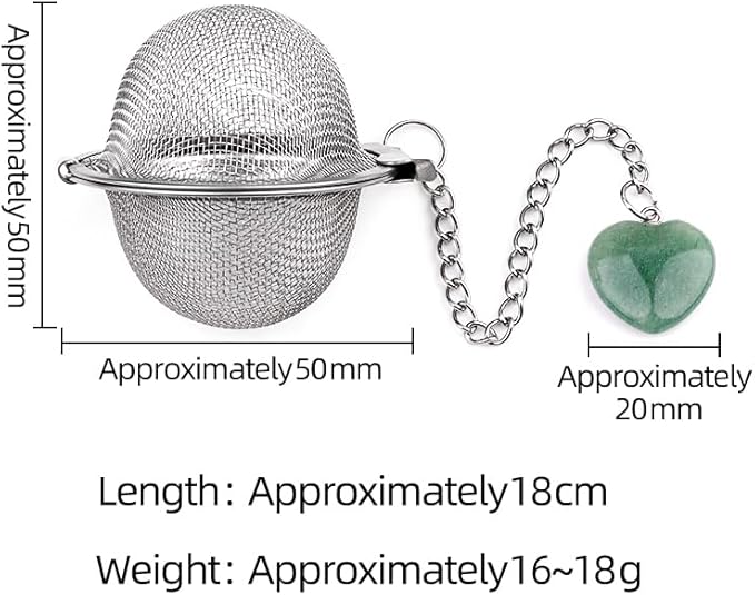 5 Pcs Tea Filter Stainless Steel with Heart Crystal Energy Stone Tea Strainers with Fine Mesh Extend Chain Hook Tea Ball Infuser for Loose Tea Leaves Spices Seasonings