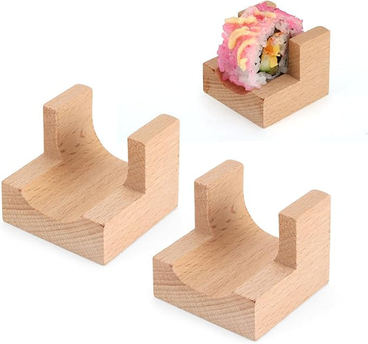 Wooden Taco Holder Stand for Sushi Hand Roll, Temaki & Sushi Roll – 1/2/3/5 Slot Sushi Display Tray, Natural Wood Serving Platter (2 pcs per Pack) (1 Slot (2 pcs))