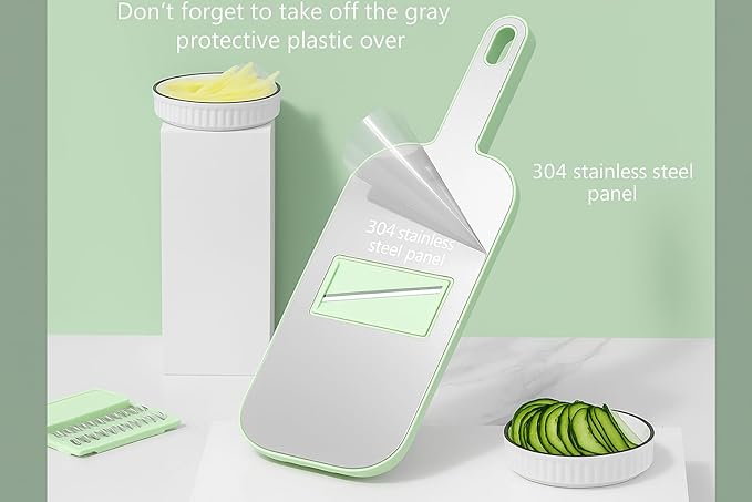 Multifunctional Mandoline food Slicer & Vegetable Chopper with Container – 6-in-1, mandolin, Cutter, Grater, Potato Slicer, Tomato Cutter, Cabbage Shredder & Fruit/Veggie Shredder -Safe & Easy to Use