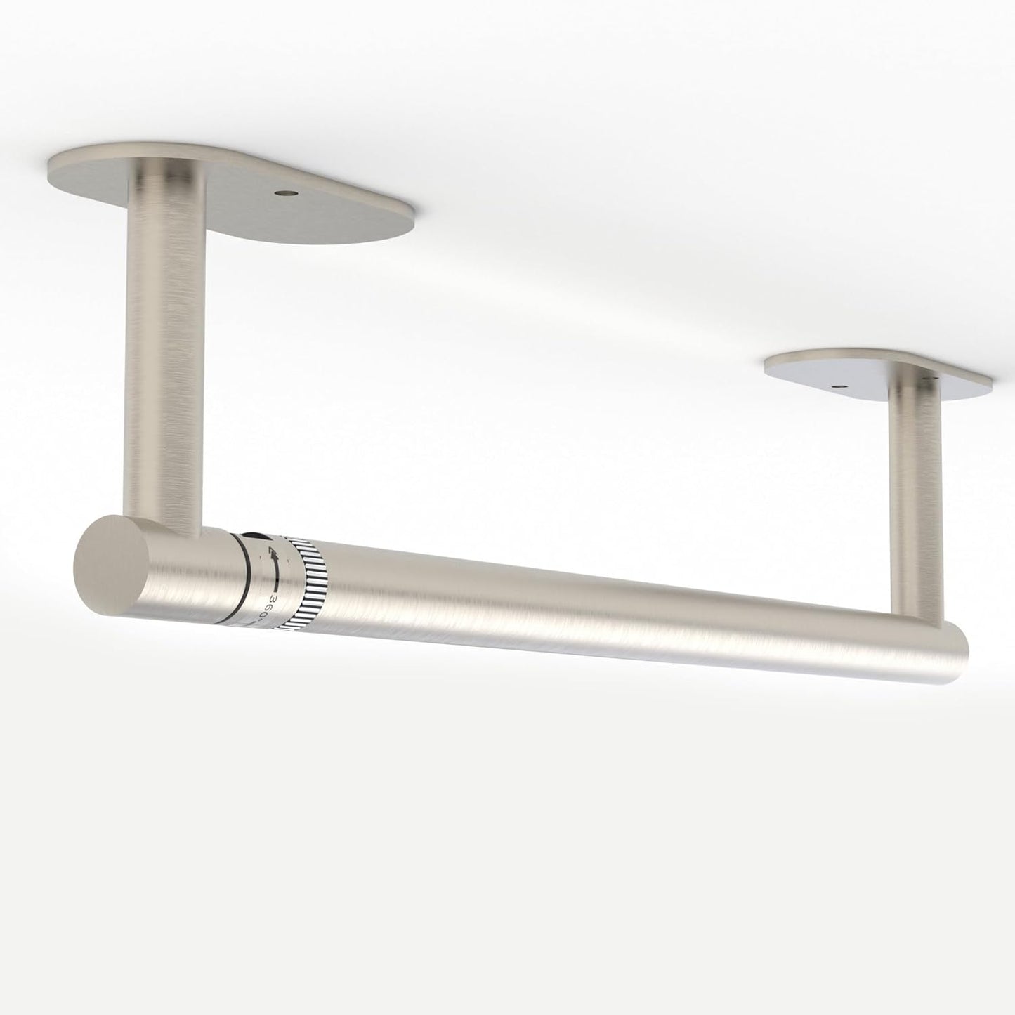 Ruacq Brushed Nickel Paper Towel Holder Self Adhesive Double Post Pivoting Round Base Under Cabinet Paper Towel Holder for Kitchen Self-Adhesive or Drill mounting