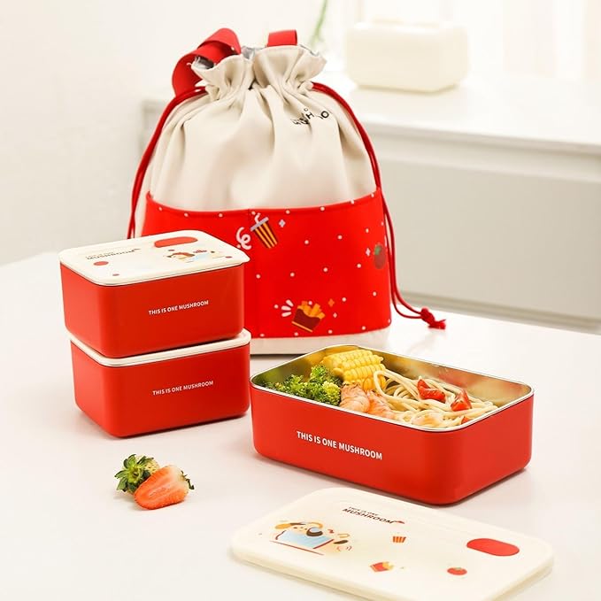304 Stainless Steel Bento Box Set for Woman (2×23.6oz + 1×47.3oz) | 3-Piece Lunch Box Set