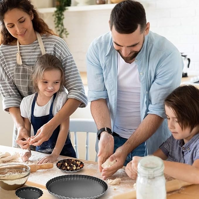 TORASO 9 Inch and 4 Inch Tart Pan with Removable Bottom, 2 PCS 9 Inch Quiche Pan and 4 PCS 4 Inch Pie Pan, Non-Stick Baking Pan (Set of 6)
