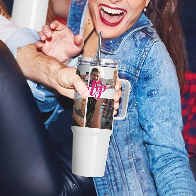 PYD Life 4 Pack Sublimation Tumblers with Handle Blanks 36 OZ White Coffee Mugs Insulated Reusable Travel Cups with Leakproof Lid and Stainless Straw for Tumbler Heat Press