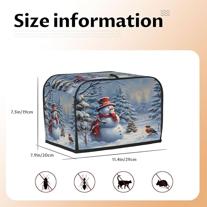 2 Slice Toaster Cover,Snowy Forest Christmas Tree Snowman Bird Small Kitchen Appliance Bread Machine Cover with Pockets,Dust & Fingerprint Protection