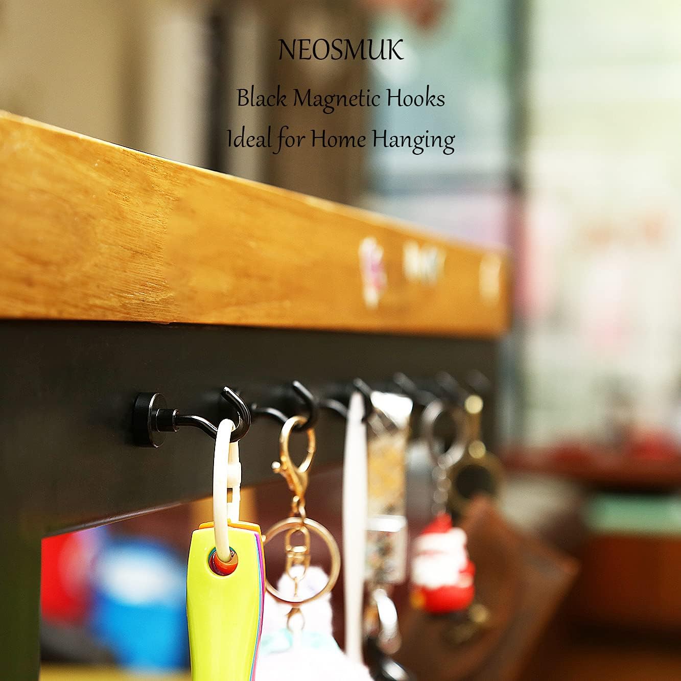 Neosmuk Black Magnetic Hooks,30lb+ Heavy Duty Earth Magnets with Hook for Refrigerator, Extra Strong Cruise Hook for Hanging, Magnetic Hanger for Curtain, Grill (Black, 15 Pack)