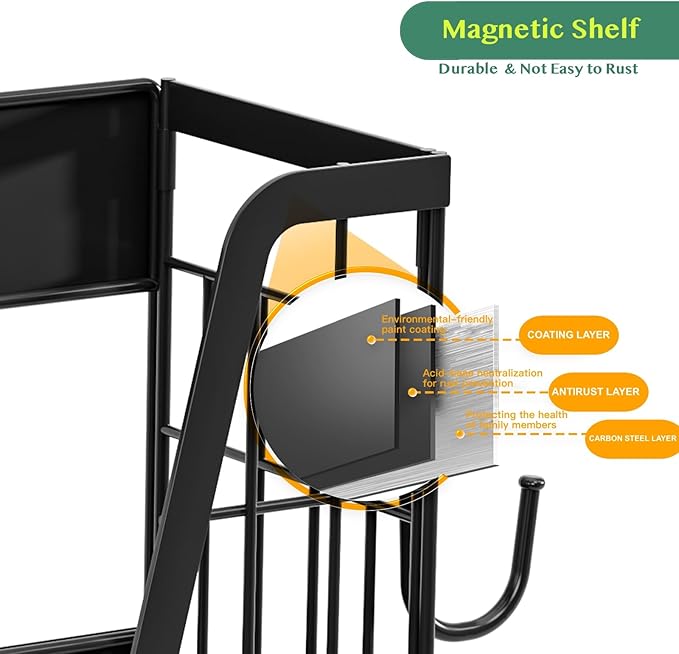 Magnetic Spice Rack, Magnetic Shelf for Fridge, Pantry Organizers & Storage, Kitchen Organization, Fridge Organizer, Kitchen Organizers and Storage, Magnetic Paper Towel Holder, (Black)