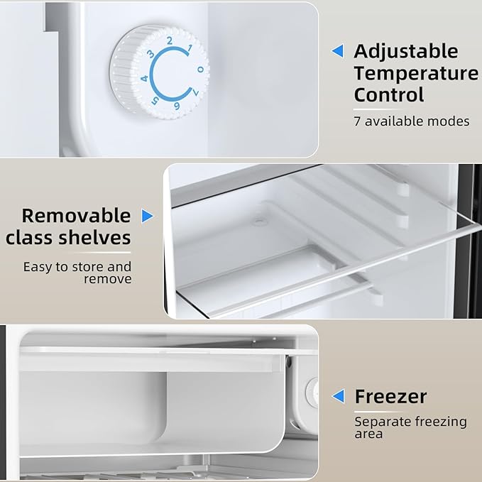 Antarctic Star 3.2 Cu.Ft.Compact Refrigerator with Freezer, Mini Fridge Single Door with Adjustable Thermostat,Removable Glass Shelves for Apartment,Dorm,Office,Kitchen，BLACK
