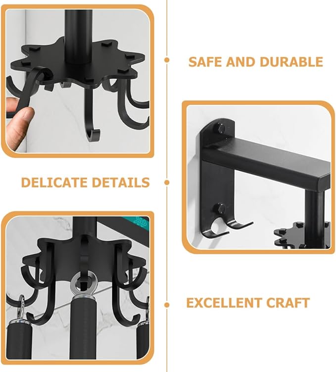 Rotatable 8-Claw Kitchen Utensil Hooks Black Space Aluminum Alloy 360-degree Swivel Wall-Mounted Sundries Organizer for Measuring Cups and Spoons