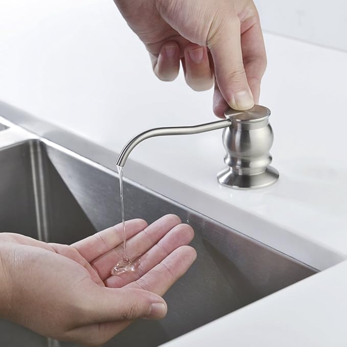 Built in Deck Mount Liquid Lotion Kitchen Countertop Metal Soap Dispenser, Brushed Nickel Brass Dispenser Pump with 47.2" Silicone Long Tube for 0.79 "- 1.38" High Capacity Bottle Mouths