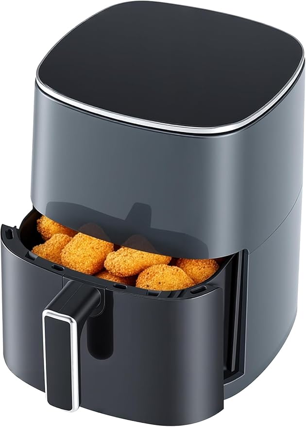 6-Quart Square Air Fryer with Viewing Window – 12-in-1 Multi-Function Appliance for Frying, Roasting, Baking, Steaming & Dehydrating, 400°F Maximum Temperature, Gray