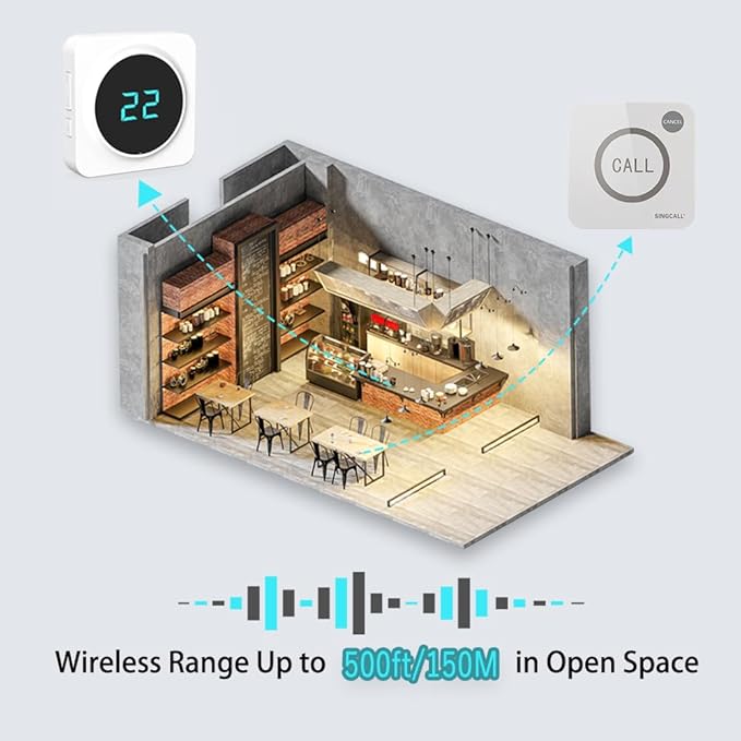 SINGCALL Restaurant Pager System Waiter Calling System Pagers and Beepers for Kitchen,Fast Food,Hotel,Restaurants,Cafe,Bar to Call Waiters 2 Waterproof Wireless Call Buttons