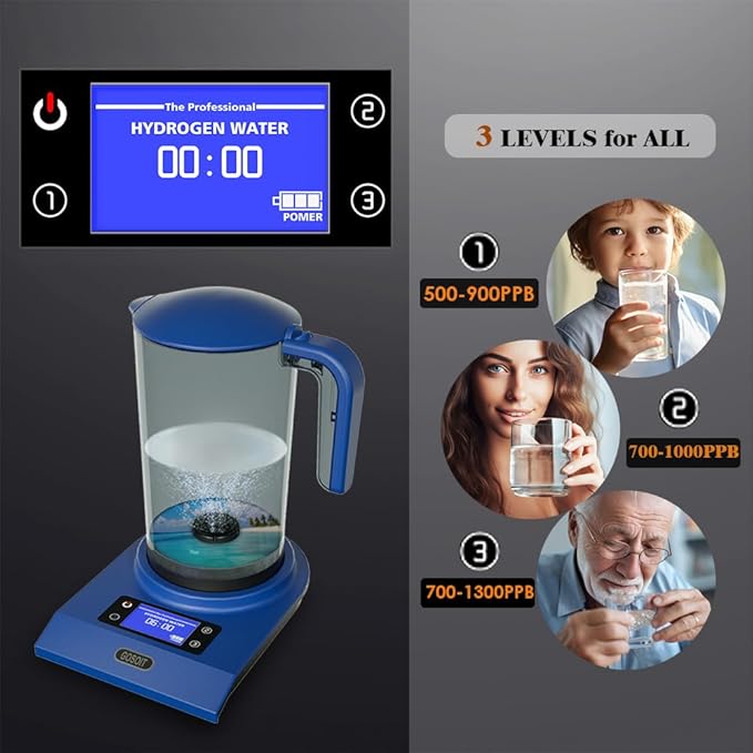 Hydrogen Alkaline Water Machine Generator Maker,Hydrogen Alkaline Water Pitcher Dispenser Ionized Water LED Display and Smart Touch Operation,Used for Home and Office 2.0 L… (Navy Blue)