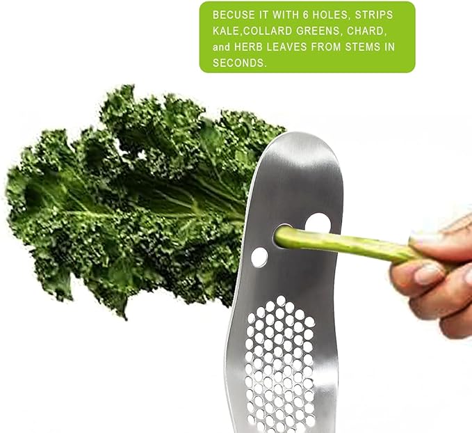 Garlic Press Rocker & Leaf Herb Stripper, Silicone Roller Peeler, Bottle Opener, Stainless Steel Garlic Crusher Chopper Squeezer Slicer Mincer