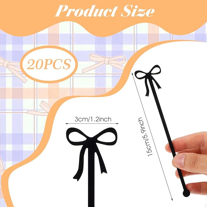 20 Pcs Black Bow Drink Stirrers Acrylic Bow Drink Stirs Sticks Coffee Stirrers for Wedding Bridal Birthday Party Favors Decorations Supplies