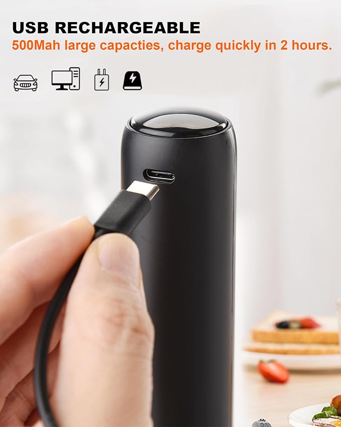 Rechargeable Milk Frother with Cover, Easy to Carry Drink Mixer Handheld, Electric Frother Wand for Coffee, Matcha, Latte, Cappuccino, Hot Chocolate, Kitchen Gifts, Black