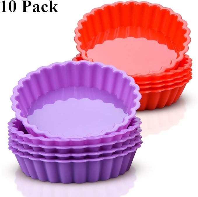 FUNBAKY Silicone Quiche Pan, Mini Pie Pan Non-stick Round Silicone Tart and Pie Molds 10 Packs