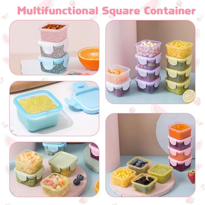 12PCS Food Storage Containers with Airtight Lids, 60ML Small Plastic Meal Prep Boxes, Dishwasher & Microwave Safe,BPA Free (White, Pink, Yellow, Blue, Purple, Green)