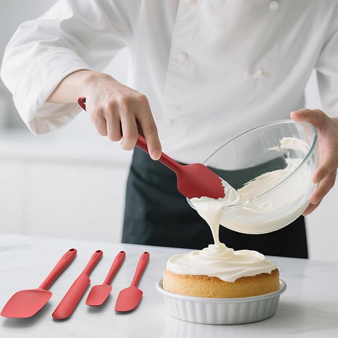 Coukre Silicone Spatula Set of 5,High Temperature Resistant, Food Grade Silicone, Dishwasher Safe, for Baking, Cooking (Pure Red)