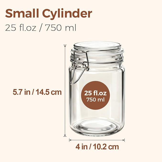 ComSaf 6-Pack 25oz Straight Sided Glass Jars with Lids, Meal Prep & Canning Containers for Overnight Oats, Salads, Fermenting & Pickling, Easy-to-Clean Cylinder Canisters for Pantry