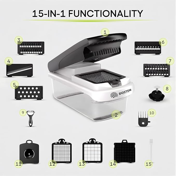 Compact Premium Vegetable Chopper, Mandoline Slicer, Veggie Chopper Food Chopper Container, Vegetable Cutter, Onion Salad Vegetable Chopper, Fruit Slicer, Shredding (Black & White)