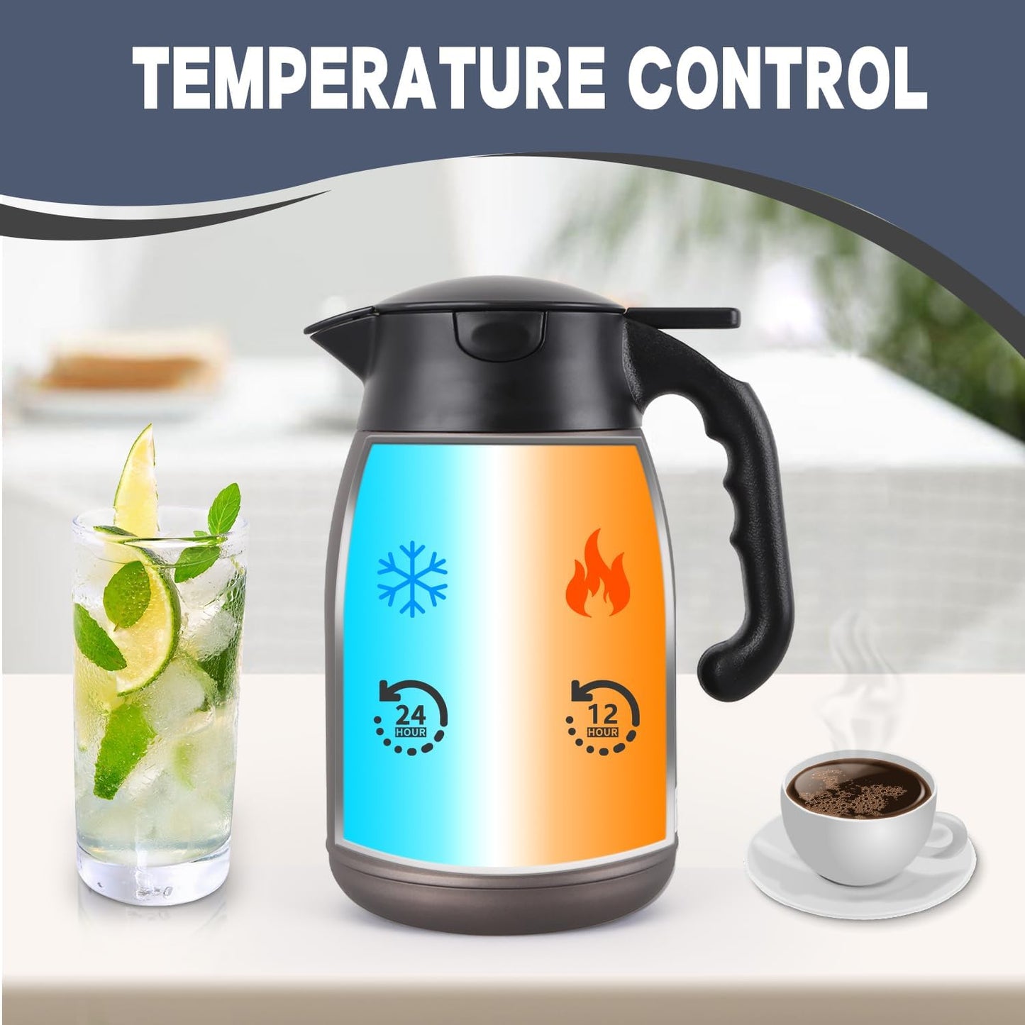 Thermal Coffee Carafe 56oz Large Capacity,Double-Walled Vacuum Insulated Stainless Steel Coffee Pot & Hot Beverage Server,BPA-Free,Keeps Hot Coffee Warm for Hours,Leak-Proof Design（Oatmeal）