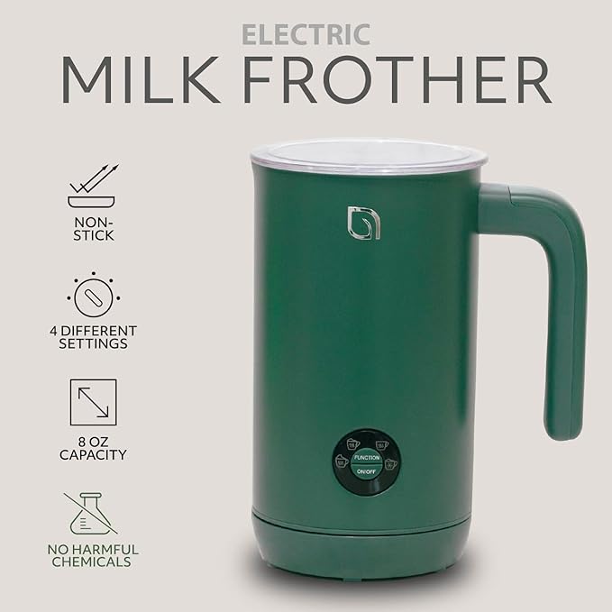 WILLOW Eco Series Milk Frother, 4 in 1 Milk Steamer, One Button Operation Hot and Cold Foam Maker 8.12oz/240ml Milk Warmer for Coffee & Latte, Made from 99% Recycled Plastics, Non-Toxic - GREEN
