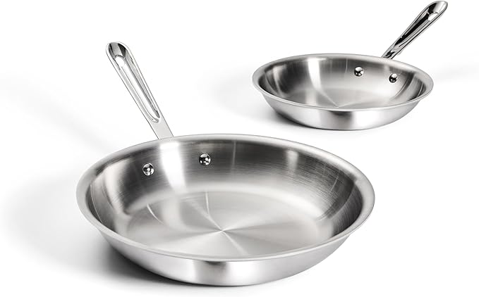 All-Clad D3 3-Ply Stainless Steel Fry Pan Set 2 Piece, 8, 10, Inch Induction Oven Broiler Safe 600F Pots and Pans, Cookware Silver