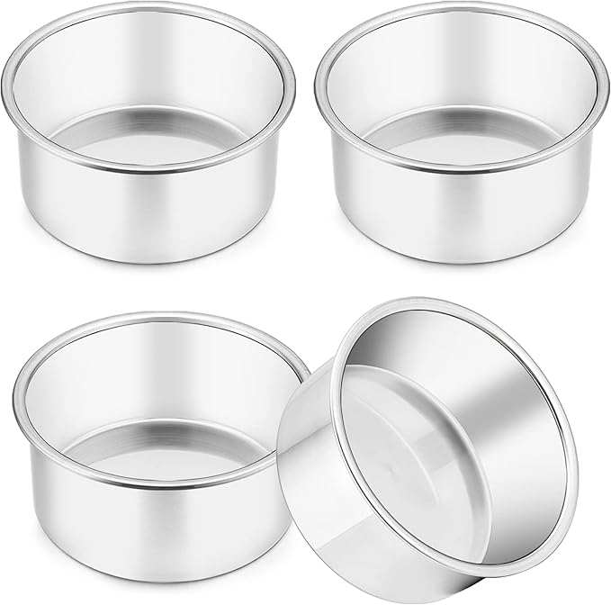 TeamFar 4 Inch Cake Pan Set of 4, Stainless Steel Mini Round Layer Cake Baking Pans Tins Set, For Baking Steaming Serving, Healthy & Sturdy, Mirror Finish & Dishwasher Safe