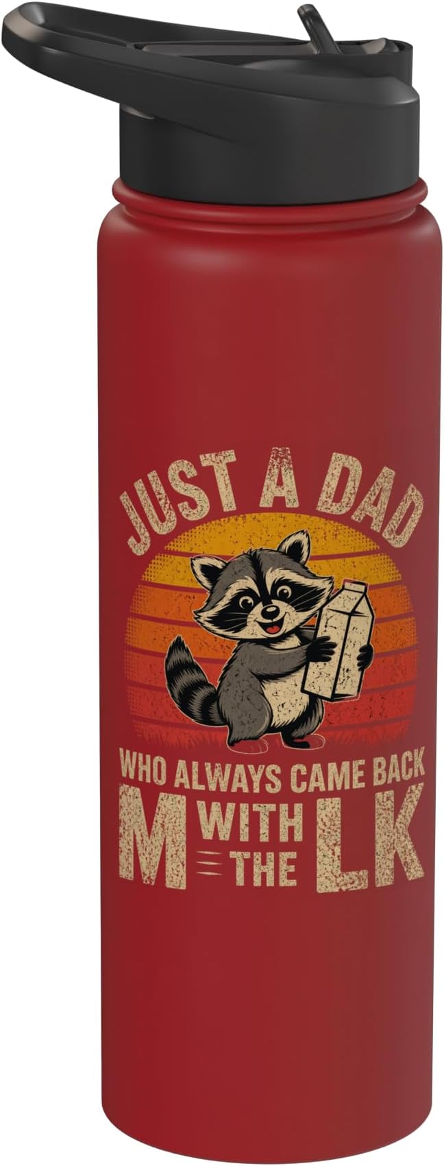 Just A Dad Who Always Came Back With The Milk Raccoon Retro Stainless Steel Insulated Water Bottle