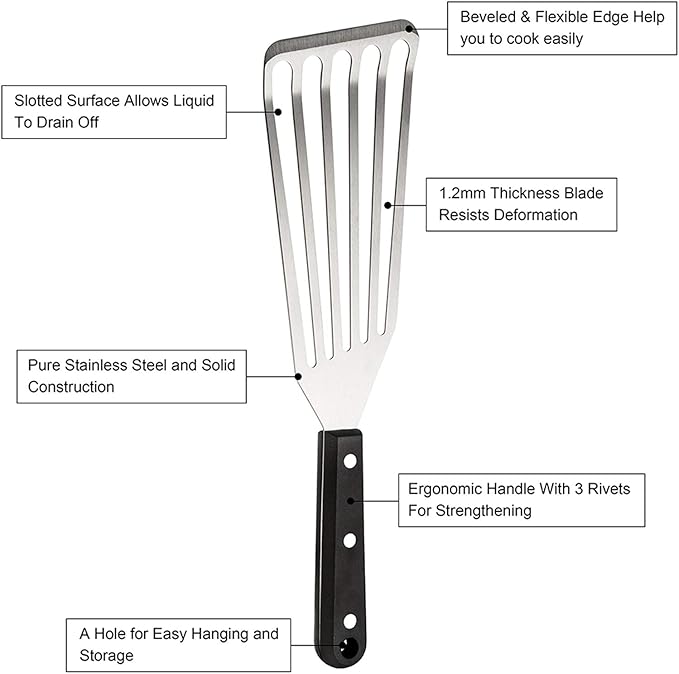 HaSteeL 2 Pack Fish Spatula Turner, 12.5" & 11" Stainless Steel Slotted Spatula Set for Kitchen Cooking, Flipping, Turning, Frying & Grilling, Full Tang ABS Handle, Dishwasher Safe