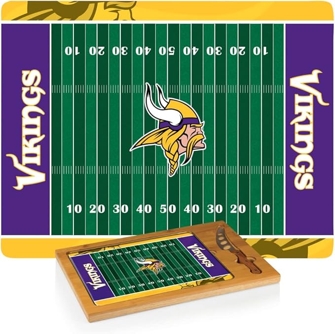 PICNIC TIME NFL Football Field Icon Glass Top Cutting Board & Knife Set, (Parawood & Bamboo)