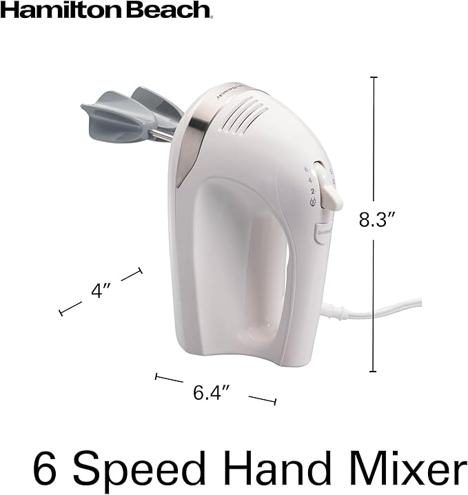 Hamilton Beach 6-Speed Electric Hand Mixer with Whisk,Dough Hooks and Easy Clean Beaters,Powerful 275 Watt Motor,Snap-On Storage Case,White,(Pack of 2)