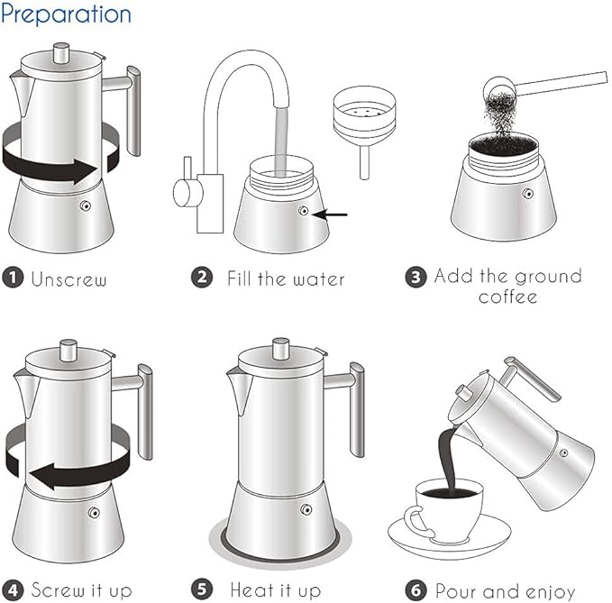Easyworkz Diego Stovetop Espresso Maker Stainless Steel Italian Coffee Machine Maker 4Cup 6.8 oz Induction Moka Pot