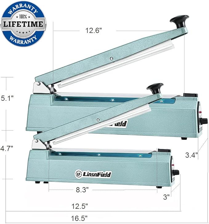 Sealer Pro, Patented 12inch Impulse Heat Bag Sealer, 7mm Sealing Width Poly Bag Seal Machine, 2 Replacement Kits 2 Fuses Included, Blue