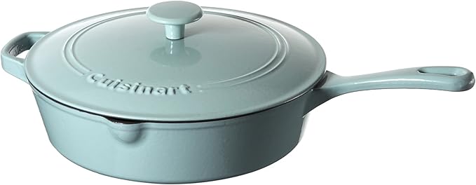 Cuisinart 12-Inch Cast Iron Chicken Fryer with Lid, 4.5 Quart Capacity, Porcelain Enameled Interior, Oven Safe, Induction Compatible, Light Blue